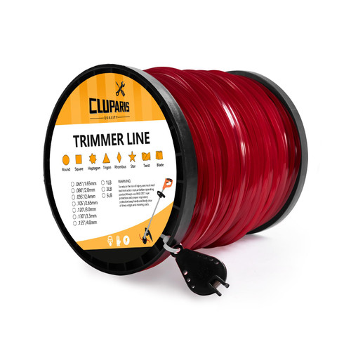Cluparis 3-Pound Heavy Duty Square Trimmer Line .155-inch-by-292-ft Commercial String Trimmer Line in Spool, 0.155" Nylon Weed Eater String with Line Cutter（Red）