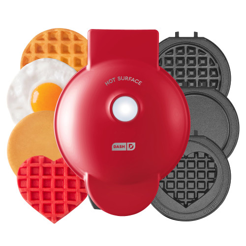 Dash MultiMaker Mini Waffle Maker, 5 Removable Waffle & Griddle Plates, Red