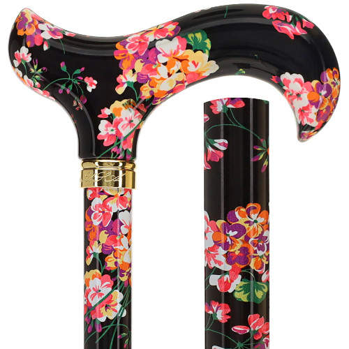 Midnight Floral Designer Walking Cane for Men and Women – Stylish, Fashionable, Lightweight Adjustable Derby Canes – HD Pattern Cool Aluminum Walking Cane