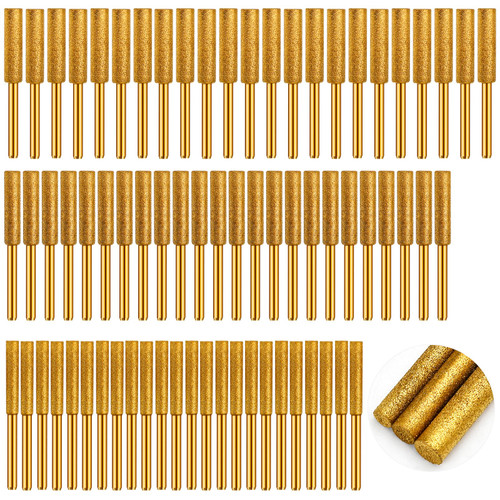 Lainballow 72 Pcs Diamond Chainsaw Sharpener Bits, 3 Size Chainsaw Sharpening Kit, High Hardness Grinding Stone, Titanium Plated Burr Stone File for Chain Saw Stone Jewelry Wood (5/32'',3/16'',7/32'')