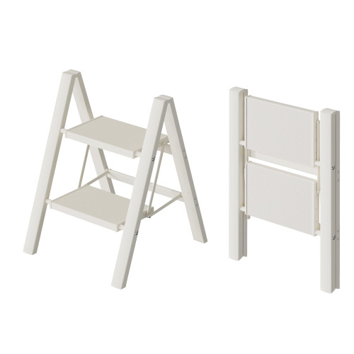 HillhutApex Aluminum Step Stool Foldable,2 Step Ladder (White)