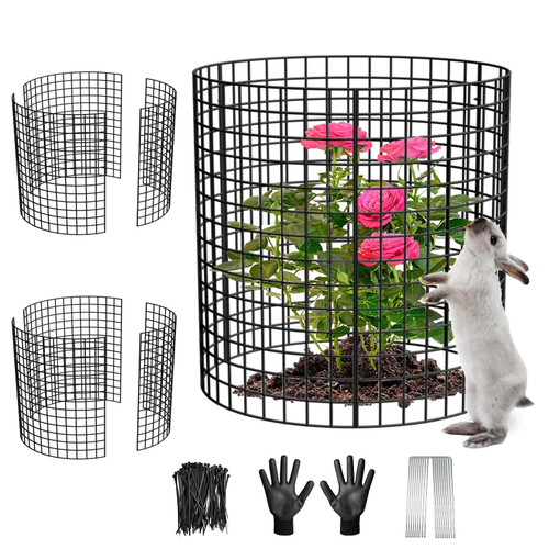 Plant Protectors from Animals, 3 Pack 13.5" Dia x 14" H Plant Protector from Animals, 9pcs Pre-Bent Metal Mesh to Keep Animals Out with Zip Ties & Stakes (3 Packs)