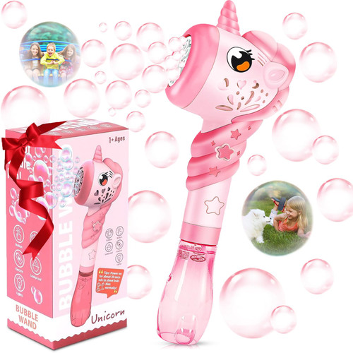 Unicorn Automatic Bubble Wand Solution for Kid Princess Toy Age 3 4 5 6 7 8 Year Old Little Girl Gift Machine Outdoor Juegos Juguetes Burbujas Niñas Christmas Pink