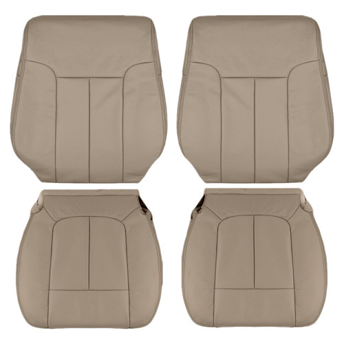 SecosAutoparts Driver & Passenger Bottom Perforated Leather Seat Cover Tan & Top Lean Back Compatible with Ford F150 Lariat 2009 2010 2011 2012 2013 2014