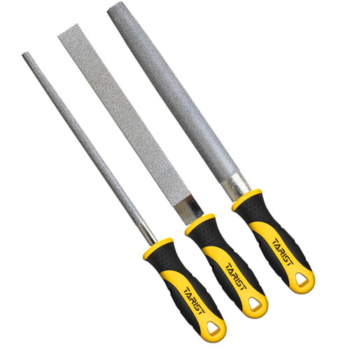 TARIST 3-Piece Diamond File Set, 8-inch, Includes Flat/Half-Round/Round. For Sharpening Lawn Mower Blades, Garden Shears, Axe, Knife - Tool Sharpener for Metal, Tile, Ceramic, Glass, Stone and more