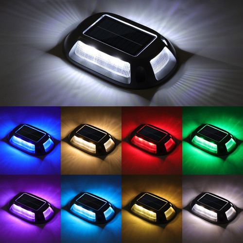 VOLISUN Solar Driveway Lights Dock Deck Lights 4 Pack,9 Colors in 1 Led IP67 Waterproof Outdoor Warning Step Lights for Driveway Sidewalk Pathway RGB