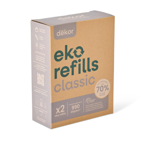 Diaper Dekor CLASSIC Diaper Pail Refills 2 Count Unscented Exclusive End-of-Liner Marking Quick & Easy to Replace Most Economical Refill System for Original and Eko Style Pails