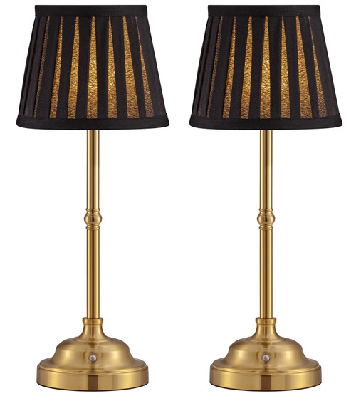 KDG Gold Cordless LED Table Lamps Set of 2, Black Fabric Shade Desk Lamps