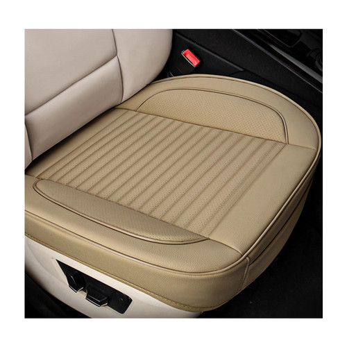 Ziciner Car Seat Bottom Cover Pad, 24.4"×21.7" Leather Vehicle Seat Protector Mat with Pocket, Auto Front Seat Button Cushion Pad, Universal Interior Decor Car Accessories (Beige)
