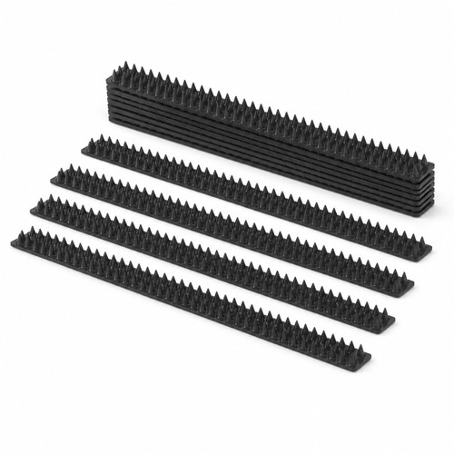 Pack of 10 Plastic Bird Deterrent Spikes for Birds, Pigeon, Squirrel, Raccoon, Crow, and Cat Anti-Climb Strips to Deter Theft - Suitable for Wall, Windowsill, Railing, Fence, and Roof - Grey