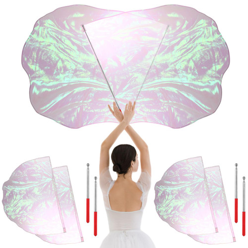 HunnmingRe 4 Set Worship Flags for Dance Praise Church Flags with 4 Pcs Scalable Rod for Girls Adults Practice Performance Semicircle Angel Wing (Iridescent White,29.5 x 39.3 Inch)