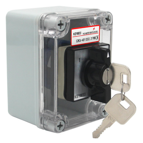 KEYMOO 40A Rotary Changeover Switch with Removable Key Lock, 660V 3 Position 2 Phase 8 Terminals, 2-Way 2NO 2NC Universal Selector Switch with Enclosure 26-40F/D202.2YTWB