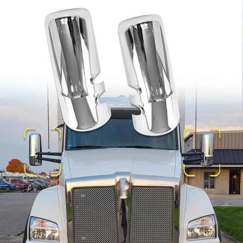 Sterlix Pair Door Mirror Covers Fit Kenworth T680 T880 W990 Mirror Cover Replacement Driver Left and Passenger Right Side (Chrome)