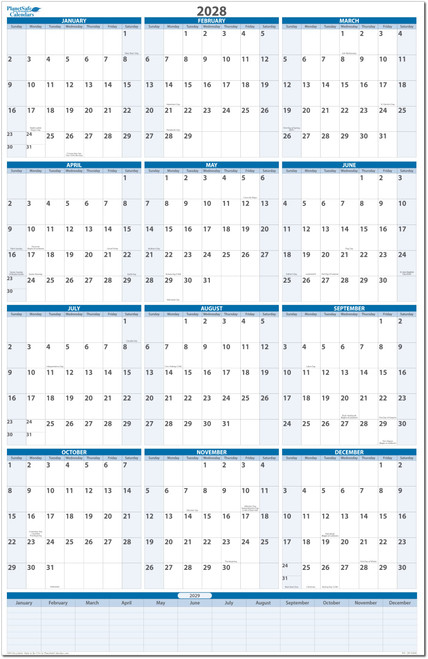 2028 Vertical Premium Dry-Erasable Wall Calendar 36" x 24" with Next Year Planning Area. Marker and Eraser included