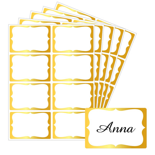 Starboling Name Tag Sticker,200 Pcs 3"x2" Gold Name Stickers Colorful Border Name Tag Labels,for Office,Meeting,School and Home
