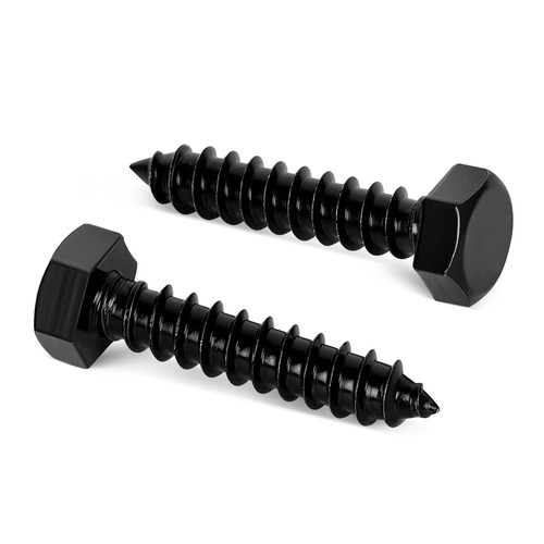 1/4" x 2" Stainless Steel Lag Screws Bolts, Heavy Duty External Hex Head Wood Screws, Black Finish, Partial Thread, 25 PCS