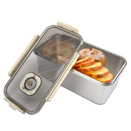 Bread Box for Kitchen Counter Airtight,Bread Boxes for Homemade Bread,Time Recording Bread Storage Container with Lid, Bread Keeper for Toast, Bagel, Donut and Cookies (Stainless Steel-Grey)