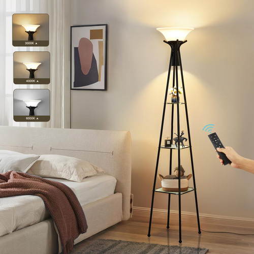 Luvkczc Torchiere Floor Lamp with Shelves,3-Tier Glass Shelf