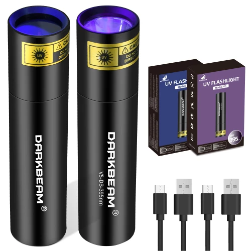 DARKBEAM UV Flashlight 365nm & 395nm Black Light Woods Lamp Ringworm 2 Pack