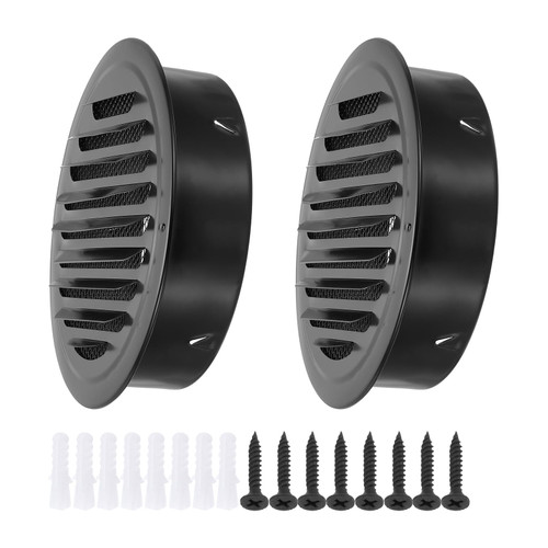 PATIKIL 8" Round Air Vent Cover, 2pcs Stainless Steel Louvered Wall Inlet Outlet Grill Screen Mesh Ducting Soffit Vent with Screws for Ventilation, Black