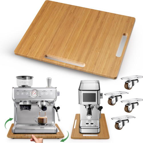 Joy&Grace Appliance Slider for Kitchen Appliances 360° Rolling Sliding Tray for Coffee Maker Countertop, Bamboo Coffee Pot Slider Rolling Tray with Universal Rollers (Natural, Large 16"x13")