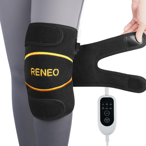 RENEO Electric Heating Pad for Knee, Auto Shut-Off Wearable Knee Wrap, Elbow Heated Brace with Support, Adjustable Straps, 3 Heat Levels, Black