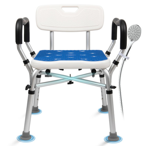 Shower Chair for Inside Shower 500lbs - Bariatric Shower Seat with Arms & Back, 6 Height Adjustment & Reinforced Crossbars for Elderly/Disabled Adults, Blue