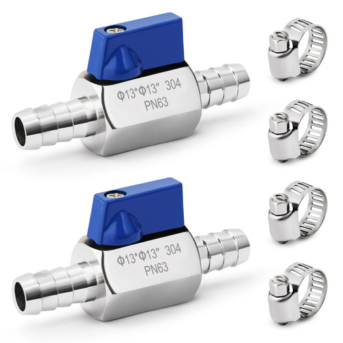 2Pack 1/2" Hose ID Barb Mini Ball Valve with Clamps Kit