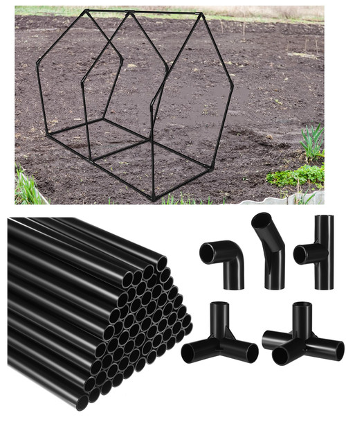 Sawysine 102 Pcs DIY PVC Projects Set Included 60 Pcs 24 Inch PVC Pipe and 42 Connection Pipe Fittings for Spring, Home, Greenhouse, Garden, Farm, Workshop, Summer(Black,3/8 Inch)