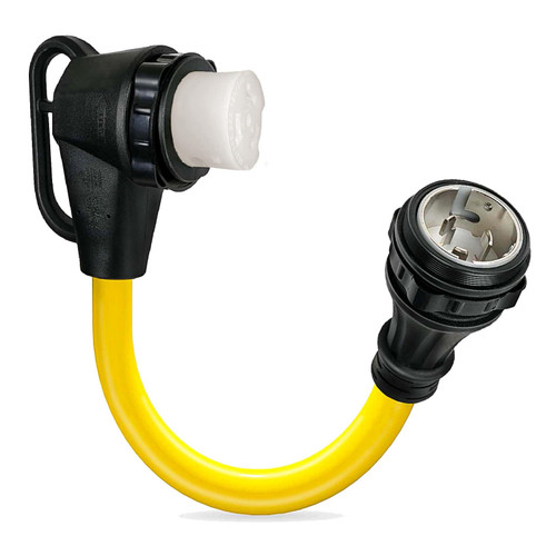 Piokrtye 50 Amp 90 Degree RV Plug, NEMA SS2-50P to SS2-50R RV Adapter, Heavy Duty Extension Cord with 1.5Ft Power Locking Male and 90 Degree Locking Female Ends