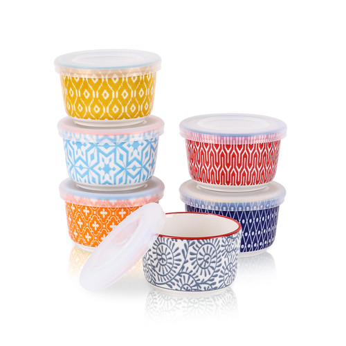 Selamica Ramekins with Lids 4 oz Oven Safe, Set of 6, Assorted Colors