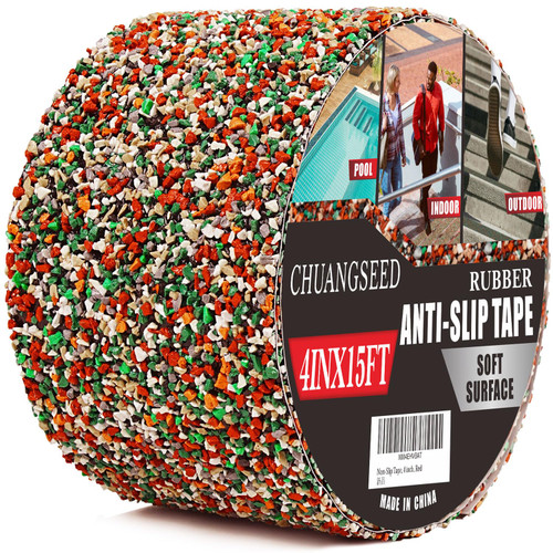 CHUANGSEED Rubber Anti-Slip Tape 4" x 15ft Multi-Purpose Heavy Duty, Outdoor/Indoor Waterproof, Safety Anti-Slip Tape for Stair Tread Traction,Trail,Pool,Bathroom,Red