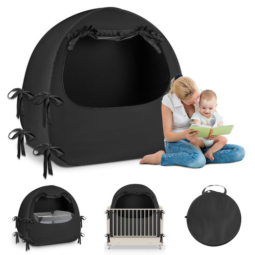 Crib Blackout Tent for Pack n Play, Pop Up Travel Crib Cover Canopy