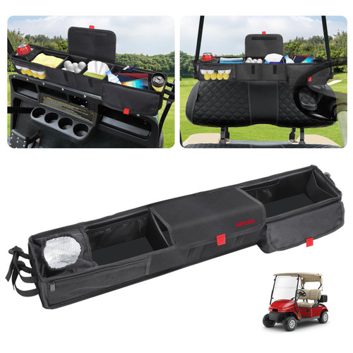 AIPSET Golf Cart Storage Basket No Drilling Front Inner Basket w/Insulated Cup Holder, Dash Tray Organizer Compatible with EZGO Club Car Yamaha, 1680D Waterproof Oxford, No Affect Windshield