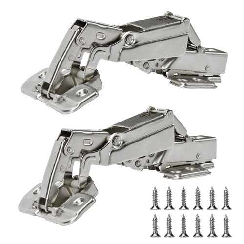 BADALU 175 Degree Kitchen Cabinet Hinges (1 Pair, 2 PCS) Concealed Hydraulic Adjustable Mounting, Soft Closing Nickel-Plated Steel Buffer Dampers for Frameless Cabinet Doors(Detachable Full Overlay)