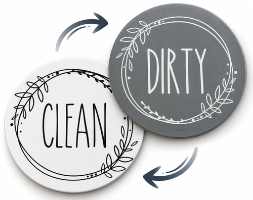 Clean Dirty Magnet for Dishwasher, Double-Sided Clean/Dirty Dishwasher Clean Dirty Sign, 3.5 Inch White & Gray Circle