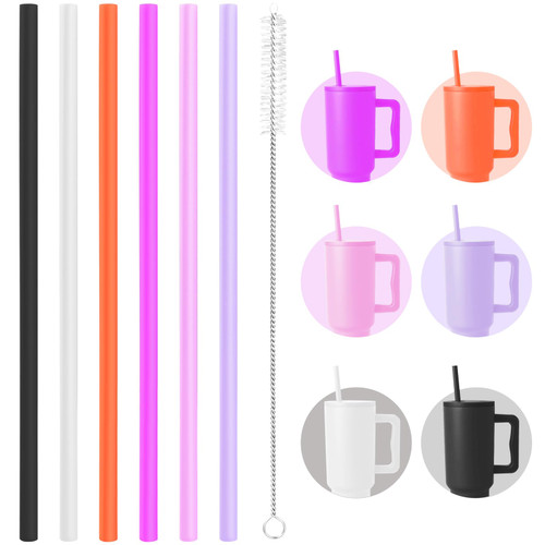 12 Inch Reusable Replacement Straws Compatible with Simple Modern Tumblers-40 Oz Tumbler Straw Replacement For Iron flask Cup-6 Pack Multicolor Straws, 1 Cleaning Brush