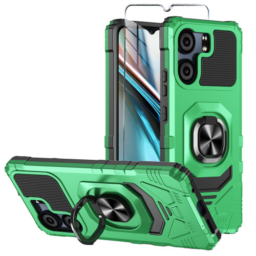 Mocotto for BLU View 5 Case with Tempered Glass Screen Protector,Military Grade Heavy Duty Shockproof Protective Cover,with Ring Kickstand for BLU View 5 (Green)