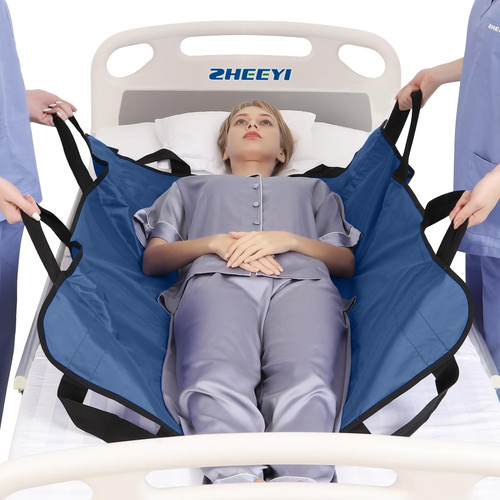 ZHEEYI Positioning Bed Pad with Reinforced Handles 43" x 36" Patient Transfer Sheet Aid Assistant for Body Lifting, Turning, Repositioning, for Elderly, Incontinence, Caregiver, Navy Blue