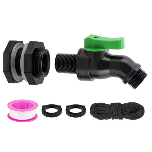 Plastic Rain Barrel Spigot Kit, High Flow Water Barrel Faucet, 3/4 PVC Rain Barrel Valve with Bulkhead Fitting for Outdoor Plastic Bucket Garden Barrels