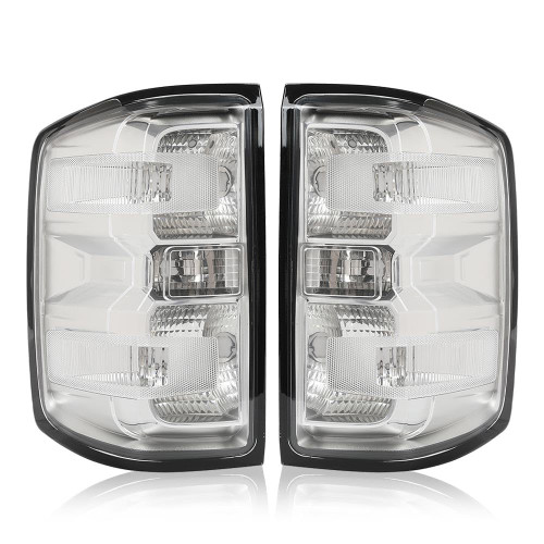 G-PLUS Tail Lights w/Bulbs Compatible with Chevy Silverado 1500 2014-2018/Fit Silverado 2500 HD 3500 HD 2015-2019 w/o Wiring Harness Clear Lens Chrome Housing Brake Lamp Rear LightsAssembly