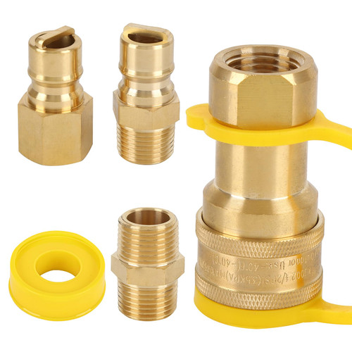 1/2 Inch QDD LP Natural Gas Quick Connect Fittings Kit, 1/2 Quick Connect Natural Gas Propane Quick Connects Fittings, 100% Solid Brass with Dust Cover