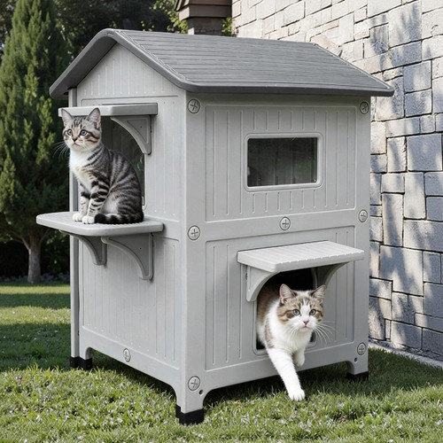Rockever Plastic Insulated Outdoor Cat House with Escape Door