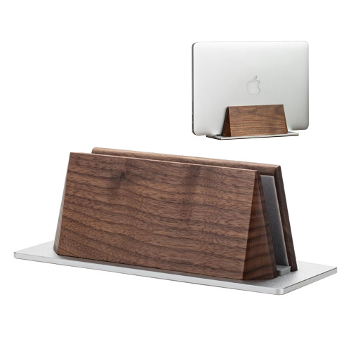 muso wood Vertical Laptop Stand, Walnut Laptop Holder Desktop Stand with Adjustable Dock Size, Wooden Laptop Stand for MacBook Pro and Other Laptops