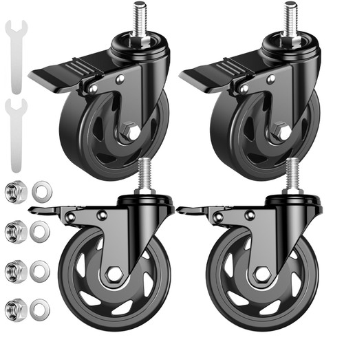 3 Inch Caster Wheels, Swivel 1/2" Threaded Stem Casters Set of 4 Heavy Duty