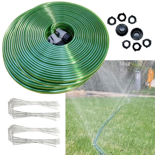 Secbulk 2026 Reinforced Sprinkler Hose & Soaker Hose for Yard - 150FT (75ft*2) Flat Garden Hose with Holes, Heavy Duty No-Kink Lawn Irrigation Hose (Includes Stakes, High Pressure Spray)