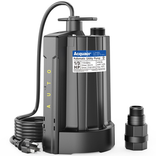 Acquaer 1/3 HP Automatic Submersible Water Pump, 2160 GPH Sump Pump, 115V