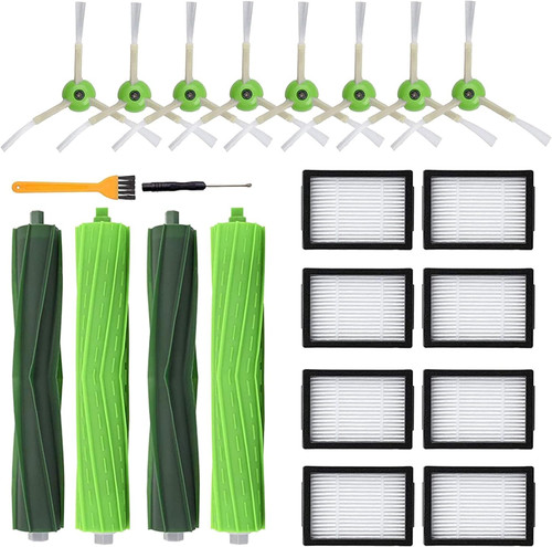 Replacement Parts for iRobot Roomba i7 i7+ i3 i3+ i4 i4+ i6 i6+ i8 i8+ E5 E6 E7 &J7 J7+ Vacuum Cleaner, 2 Set Rubber Brushes, 8 HEPA Filters, 8 Side Brushes, 1 Clean Brush, 1 Screwdriver, 22 Pack