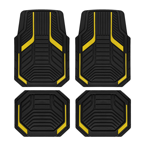 PIC AUTO Heavy Duty Rubber Floor Mats, Yellow Aluminum Film Car Mats Set, Front and Rear Car Mats with Anti-Slip Backing, All Weather Protection, Trim-to-Fit for Automotive SUV, Sedan, Van