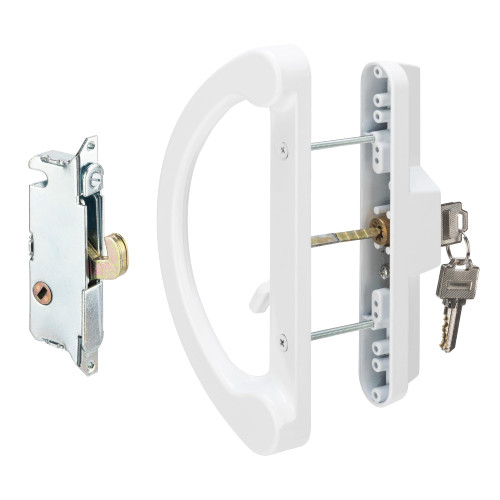 HILLMASTER Sliding Glass Door Handle with Mortise Lock and Key Cylinder,Patio Door Lock with Key Replacement Patio Door Handle Set Sliding Door Lock Fits 3-15/16" Screw Hole Spacing,Reversible Design